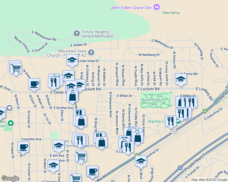 map of restaurants, bars, coffee shops, grocery stores, and more near 3206 North Jamison Boulevard in Flagstaff