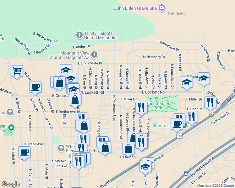 map of restaurants, bars, coffee shops, grocery stores, and more near 3206 North Jamison Boulevard in Flagstaff