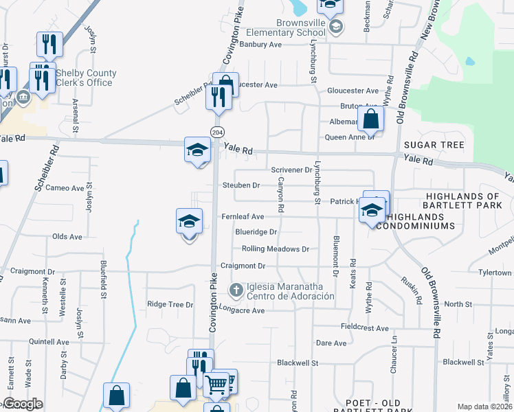 map of restaurants, bars, coffee shops, grocery stores, and more near 5142 Patrick Henry Drive in Memphis
