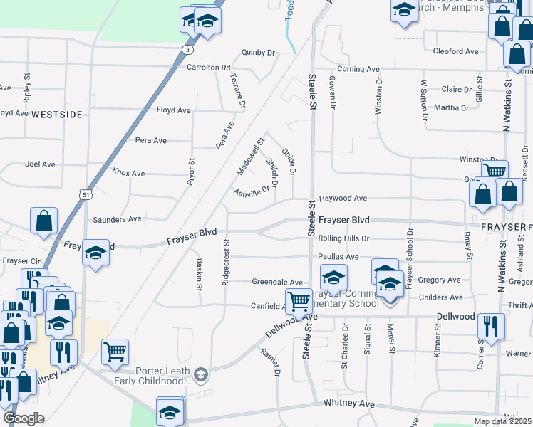 map of restaurants, bars, coffee shops, grocery stores, and more near 1378 Haywood Avenue in Memphis
