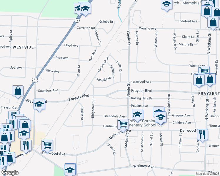 map of restaurants, bars, coffee shops, grocery stores, and more near 1378 Haywood Avenue in Memphis