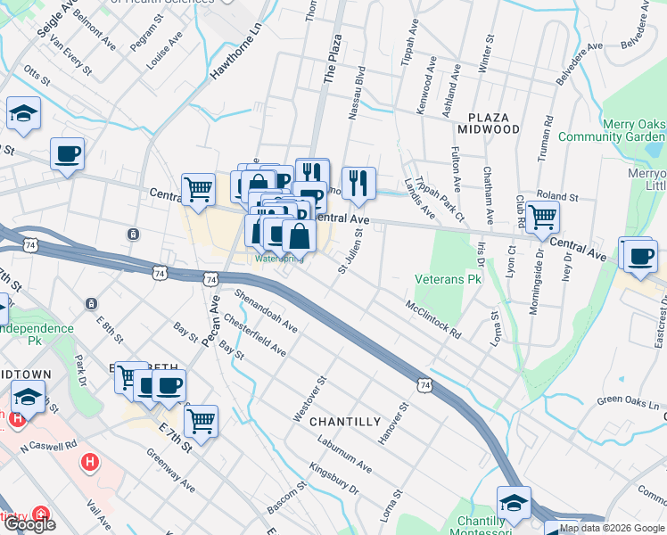 map of restaurants, bars, coffee shops, grocery stores, and more near in Charlotte