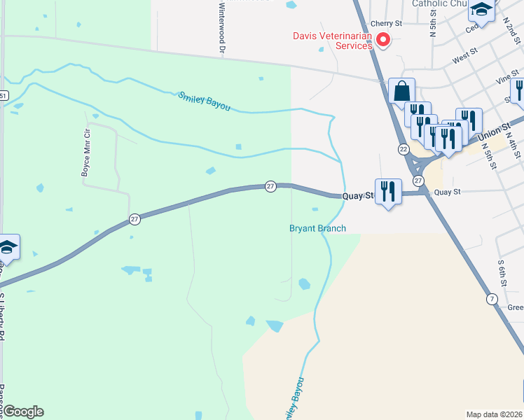map of restaurants, bars, coffee shops, grocery stores, and more near Arkansas 27 in Dardanelle