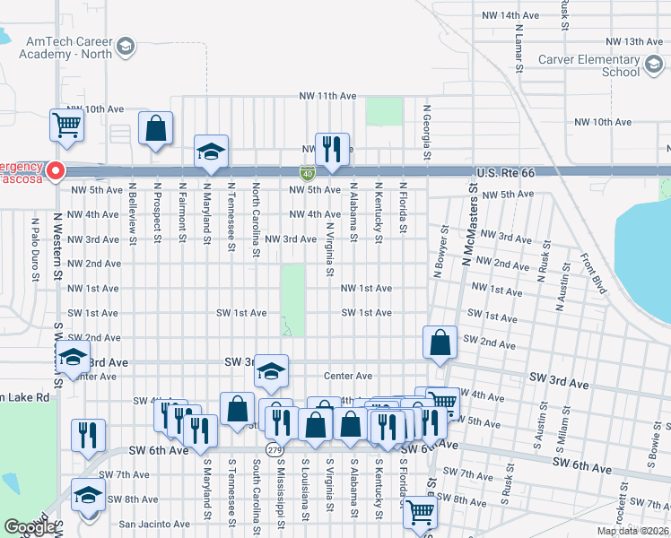 map of restaurants, bars, coffee shops, grocery stores, and more near 110 North Virginia Street in Amarillo
