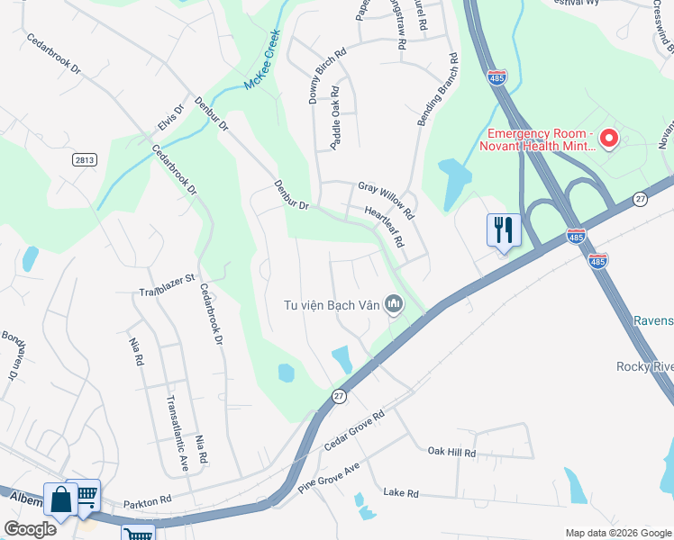 map of restaurants, bars, coffee shops, grocery stores, and more near 7414 Cedarfield Road in Charlotte