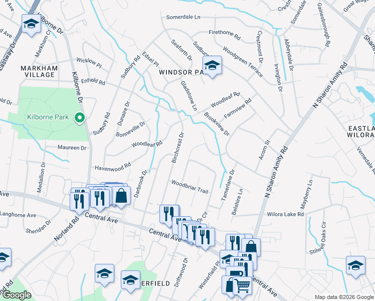 map of restaurants, bars, coffee shops, grocery stores, and more near 4424 Carriage Drive Circle in Charlotte