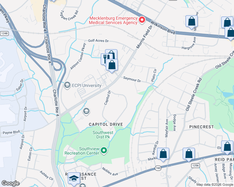 map of restaurants, bars, coffee shops, grocery stores, and more near in Charlotte