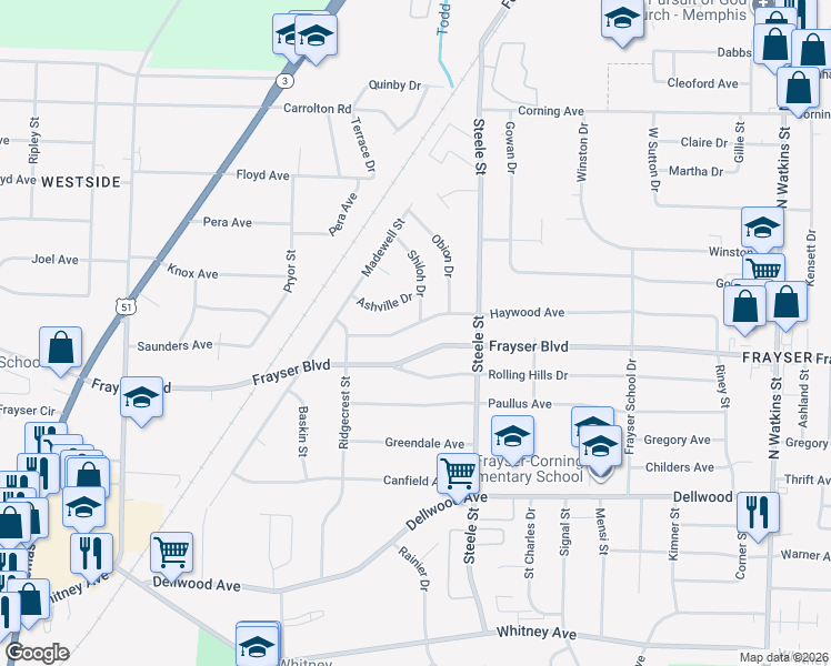 map of restaurants, bars, coffee shops, grocery stores, and more near 1378 Haywood Avenue in Memphis