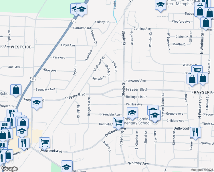 map of restaurants, bars, coffee shops, grocery stores, and more near 1378 Haywood Avenue in Memphis