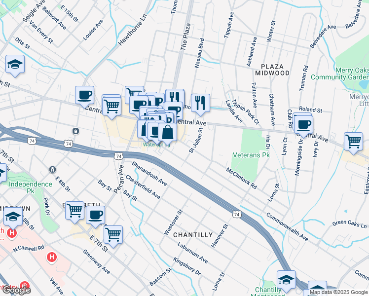 map of restaurants, bars, coffee shops, grocery stores, and more near in Charlotte