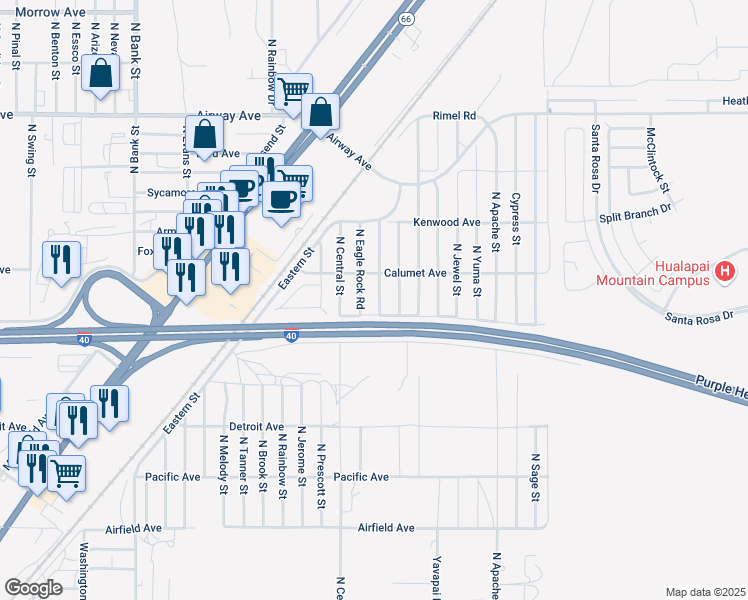 map of restaurants, bars, coffee shops, grocery stores, and more near 3240 North Eagle Rock Road in Kingman
