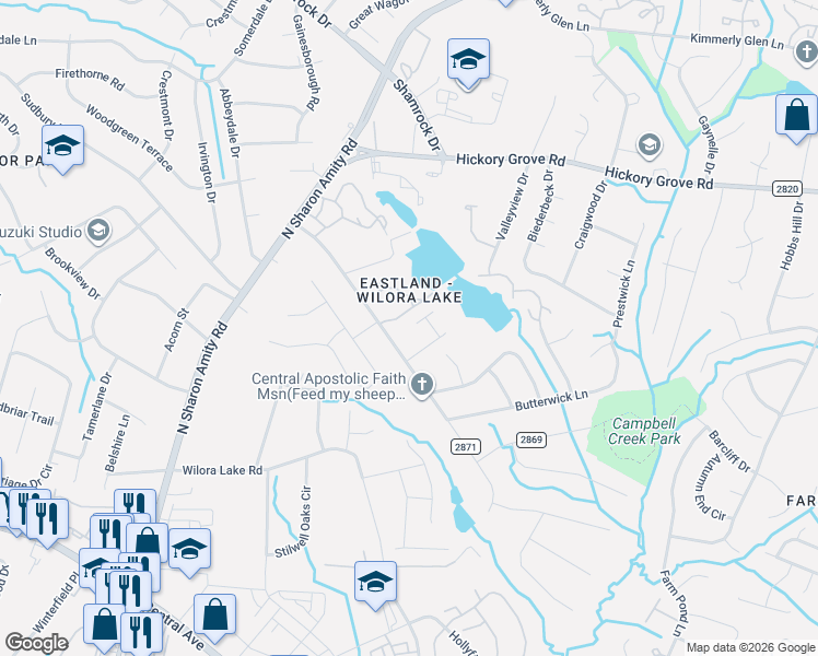 map of restaurants, bars, coffee shops, grocery stores, and more near in Charlotte