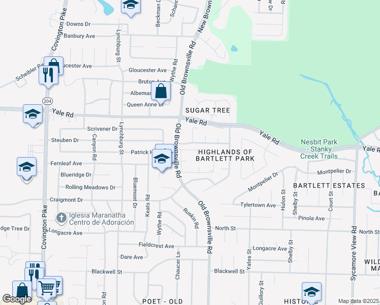 map of restaurants, bars, coffee shops, grocery stores, and more near 3405 Lord Dunmore Cove in Bartlett