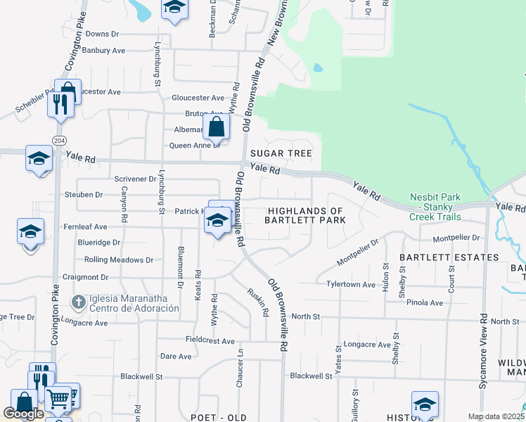 map of restaurants, bars, coffee shops, grocery stores, and more near 3405 Lord Dunmore Cove in Bartlett