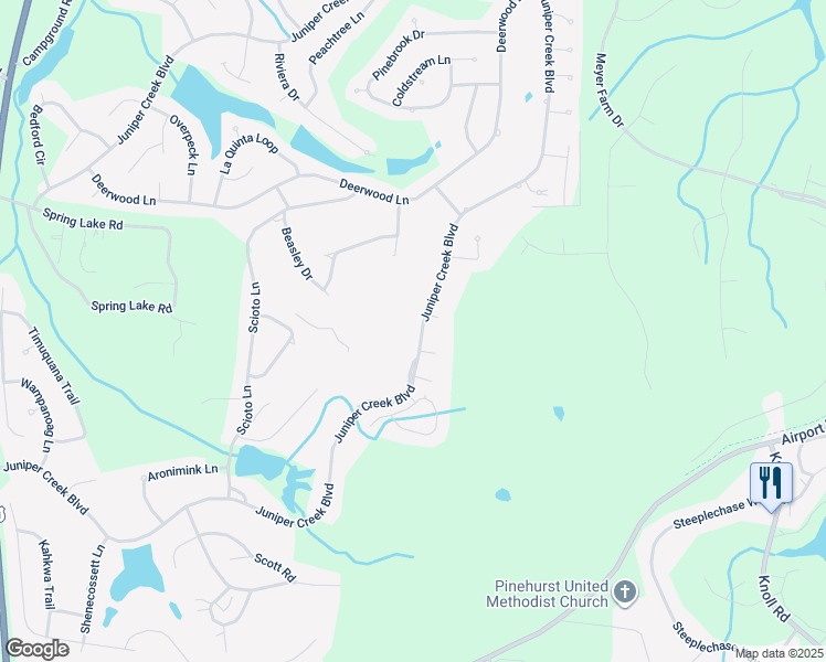 map of restaurants, bars, coffee shops, grocery stores, and more near 107 Juniper Creek Boulevard in Pinehurst