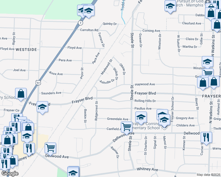 map of restaurants, bars, coffee shops, grocery stores, and more near 1378 Haywood Avenue in Memphis