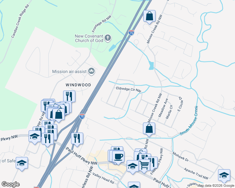 map of restaurants, bars, coffee shops, grocery stores, and more near 4653 Nell Ave NW in Cleveland