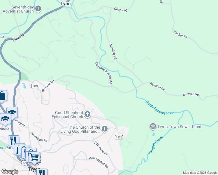 map of restaurants, bars, coffee shops, grocery stores, and more near 868 Scriven Road in Tryon