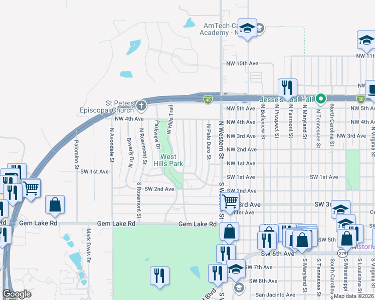 map of restaurants, bars, coffee shops, grocery stores, and more near 117 North Goliad Street in Amarillo