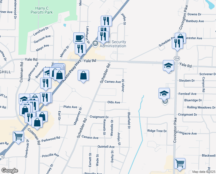 map of restaurants, bars, coffee shops, grocery stores, and more near 4774 North Milnor Drive in Memphis