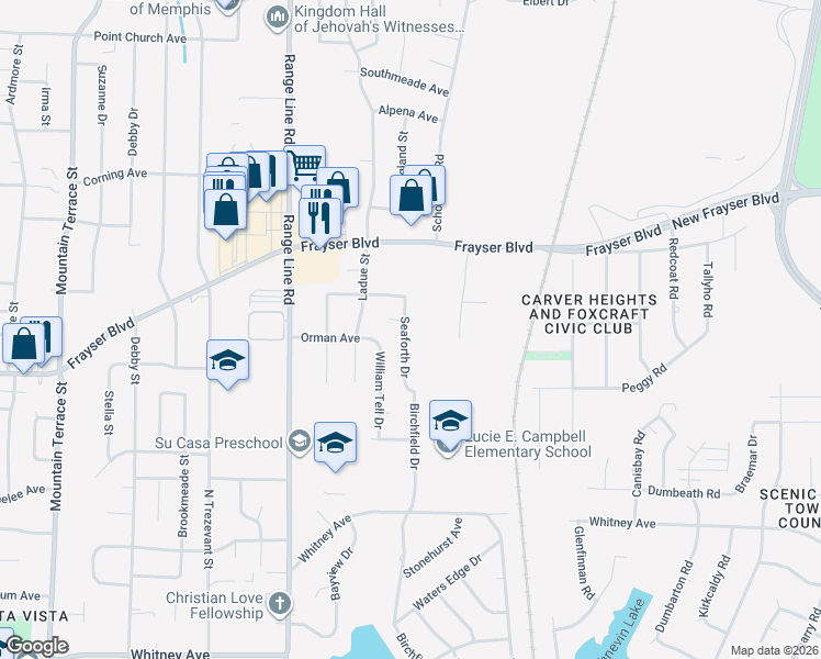 map of restaurants, bars, coffee shops, grocery stores, and more near 2759 Seaforth Cove in Memphis