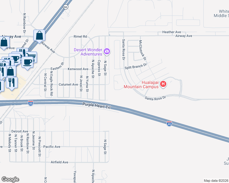 map of restaurants, bars, coffee shops, grocery stores, and more near 3529 E Beverly Ave in Kingman