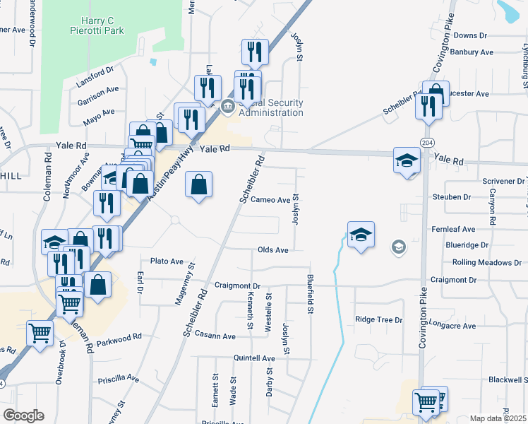 map of restaurants, bars, coffee shops, grocery stores, and more near 4774 N Milnor Dr in Memphis