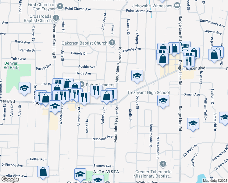 map of restaurants, bars, coffee shops, grocery stores, and more near 3413 Mountain Terrace Street in Memphis