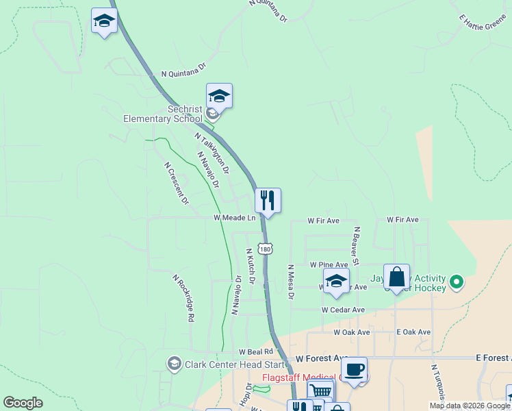 map of restaurants, bars, coffee shops, grocery stores, and more near 1910 N Lynn Dr in Flagstaff