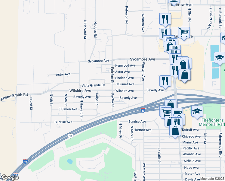 map of restaurants, bars, coffee shops, grocery stores, and more near 798 Wilshire Ave in Kingman