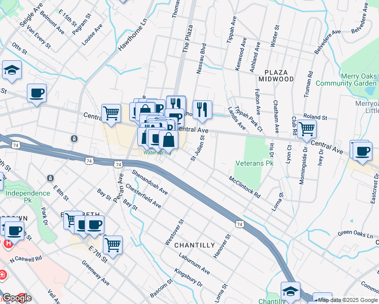 map of restaurants, bars, coffee shops, grocery stores, and more near 2132 McClintock Road in Charlotte