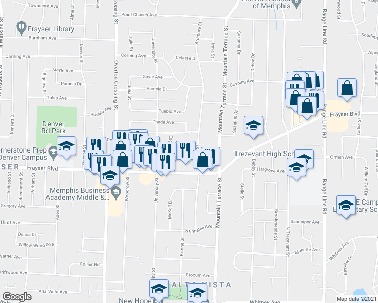 map of restaurants, bars, coffee shops, grocery stores, and more near 2312 Dells Avenue in Memphis