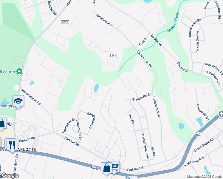 map of restaurants, bars, coffee shops, grocery stores, and more near 7636 Grandview Ridge Drive in Charlotte
