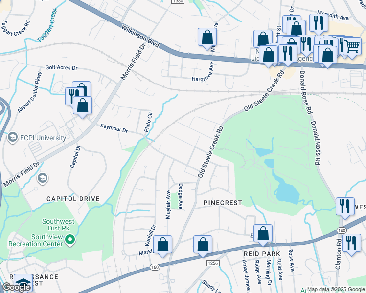 map of restaurants, bars, coffee shops, grocery stores, and more near 2821 Willow Street in Charlotte