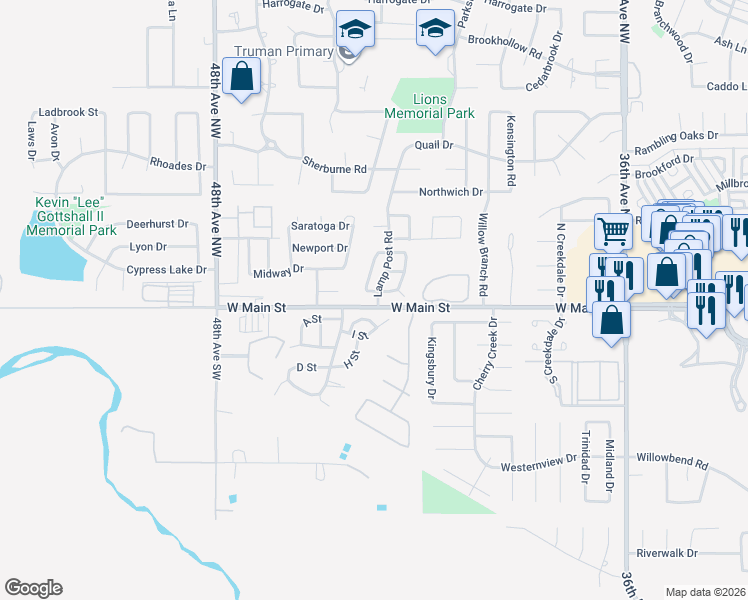 map of restaurants, bars, coffee shops, grocery stores, and more near 4300 Harvard Road in Norman