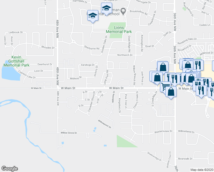 map of restaurants, bars, coffee shops, grocery stores, and more near 4212 Harvard Road in Norman