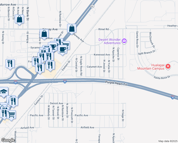 map of restaurants, bars, coffee shops, grocery stores, and more near 3236 North Lomalai Street in Kingman