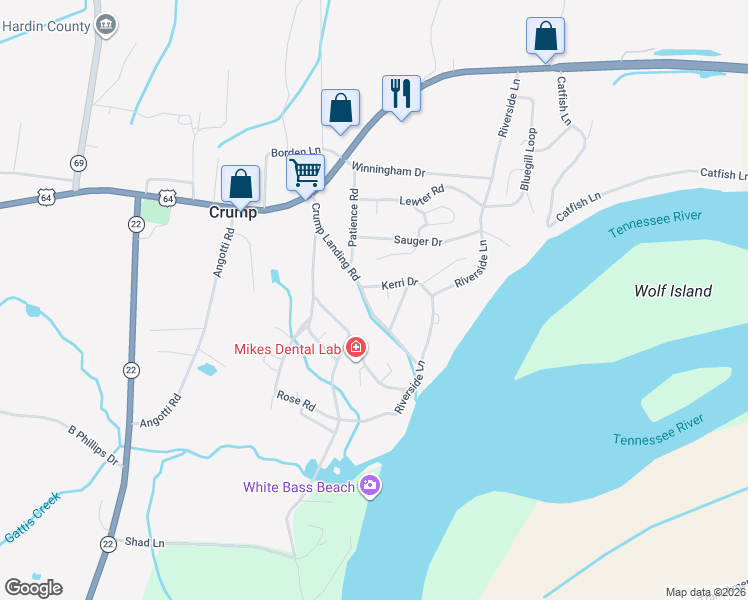 map of restaurants, bars, coffee shops, grocery stores, and more near 50 Horton Ln in Crump