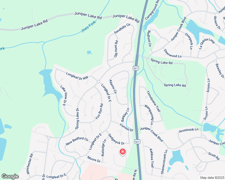 map of restaurants, bars, coffee shops, grocery stores, and more near 125 Adams Circle in Pinehurst