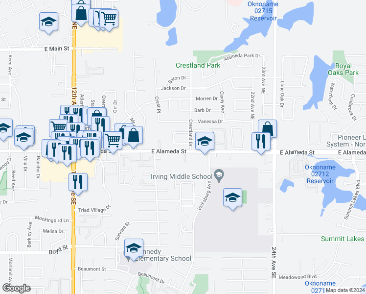 map of restaurants, bars, coffee shops, grocery stores, and more near 1804 Southcrest Drive in Norman