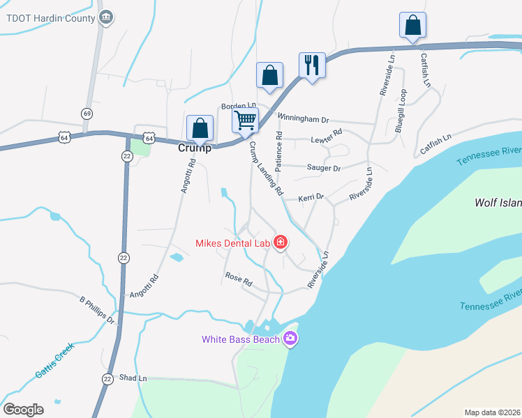 map of restaurants, bars, coffee shops, grocery stores, and more near 205 Lew Wallace Road in Crump