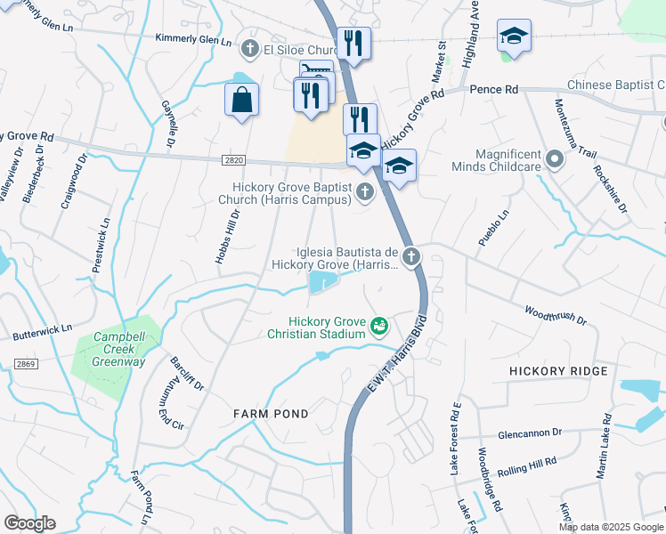 map of restaurants, bars, coffee shops, grocery stores, and more near 5001 Dogwood Place in Charlotte