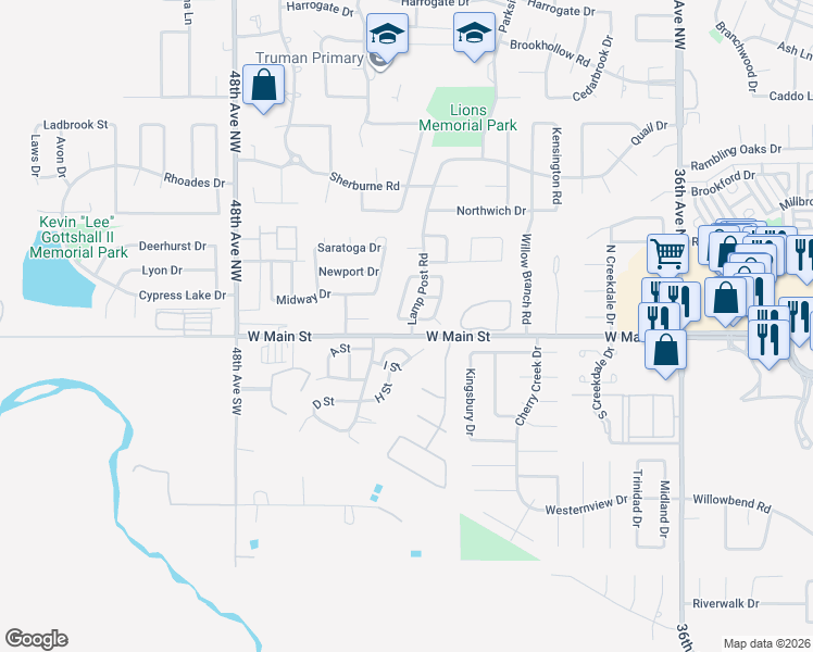 map of restaurants, bars, coffee shops, grocery stores, and more near 4302 Harvard Road in Norman