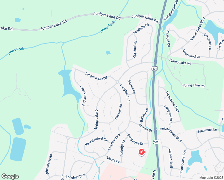 map of restaurants, bars, coffee shops, grocery stores, and more near 290 Spring Lake Drive in Pinehurst