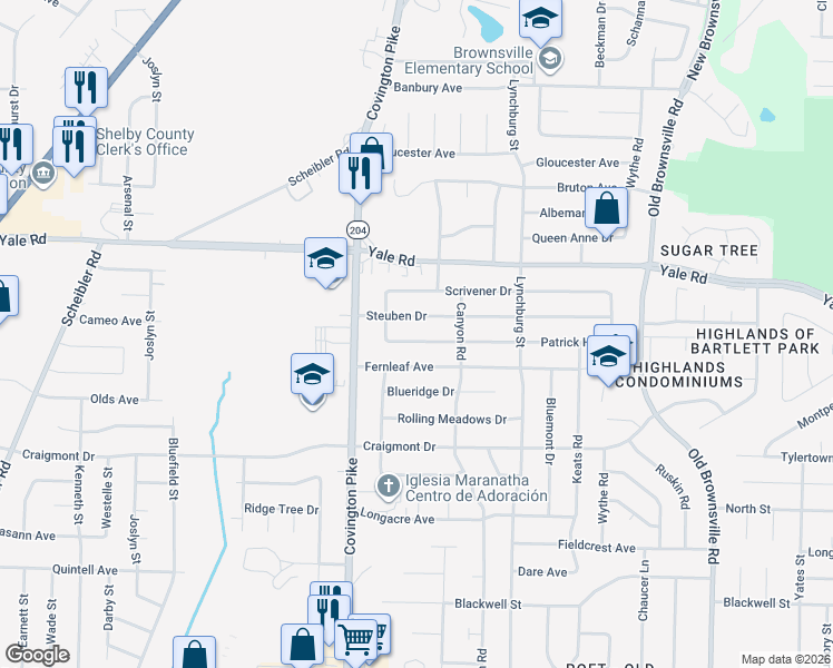 map of restaurants, bars, coffee shops, grocery stores, and more near 5142 Patrick Henry Drive in Memphis