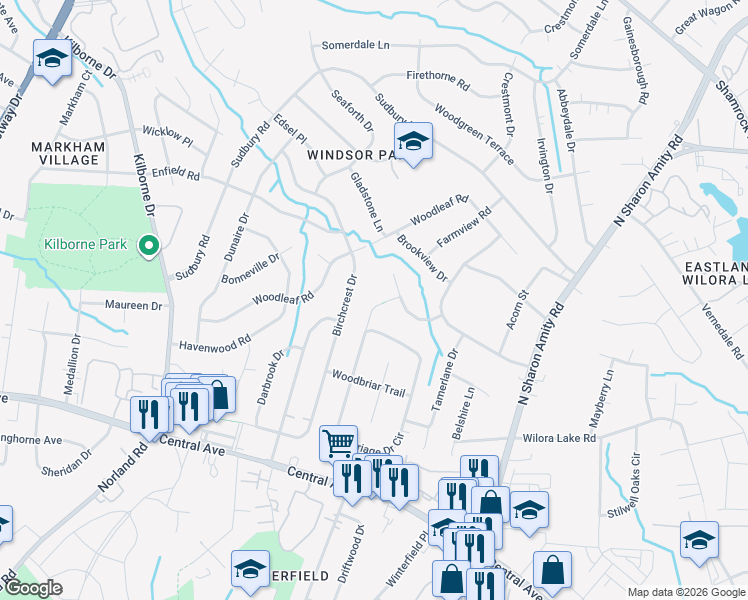 map of restaurants, bars, coffee shops, grocery stores, and more near 4424 Carriage Drive Circle in Charlotte