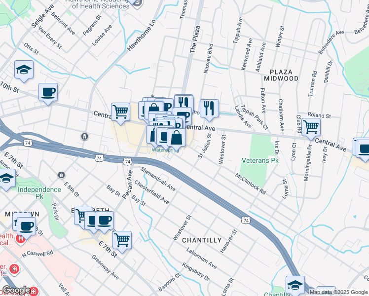 map of restaurants, bars, coffee shops, grocery stores, and more near 2132 McClintock Road in Charlotte