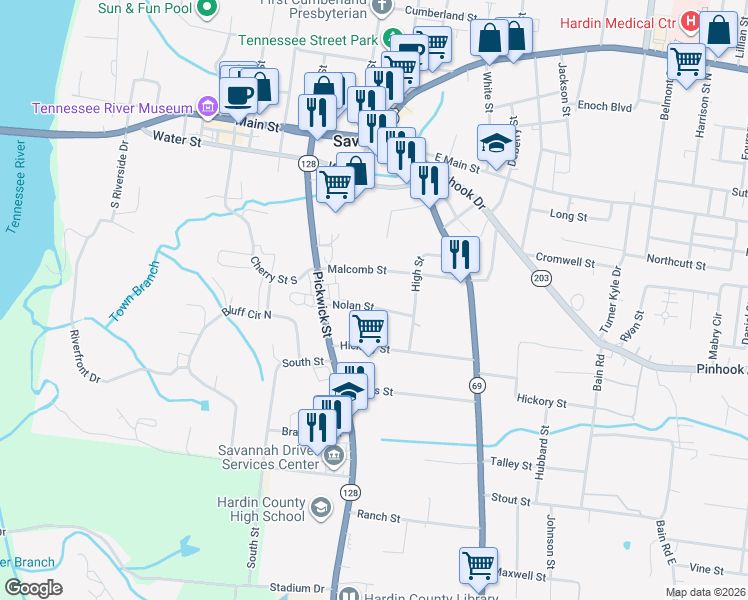 map of restaurants, bars, coffee shops, grocery stores, and more near 145 Nolan Street in Savannah