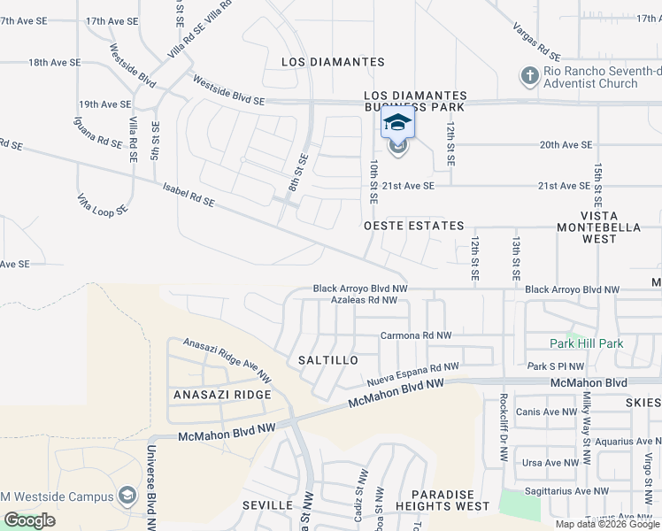 map of restaurants, bars, coffee shops, grocery stores, and more near 6319 Azaleas Road Northwest in Albuquerque