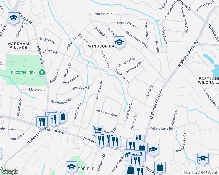 map of restaurants, bars, coffee shops, grocery stores, and more near 4424 Carriage Drive Circle in Charlotte